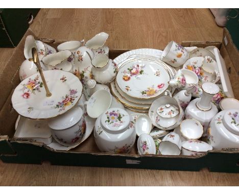 Collection of Royal Crown Derby Posies pattern china items, including a cake stand, plates, various sized vases, jars, an egg