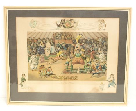 After Louis Wain, The Cat's Circus, coloured lithograph, the upper margin with cats holding banners inscribed 'Grimalkin's Ro