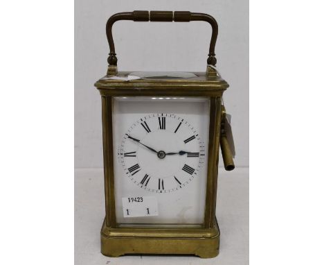 A brass cased carriage clock, striking on the hour with key&nbsp;