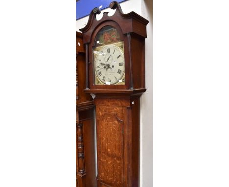 A Green & Palethorpe Grantham 8 day long case clock, contained in an oak case with mahogany inlay and cross banding, swan nec