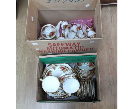 Royal Albert 'Old Country Roses'. A part dinner service, coffeepot (lid damaged), teapot (spout damaged), milk jug, 2 sugar b