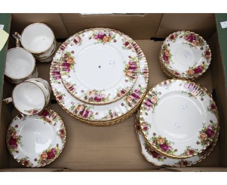 Royal Albert Old Country Roses collection including plates, cups, cake stands, 20th Century, various sizessaucer has hairline
