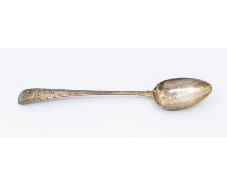 A George III bright-cut engraved serving spoon, hallmarked by Hester Bateman, London, 1785, approx 3.41 ozt (106.1 grams) (ta