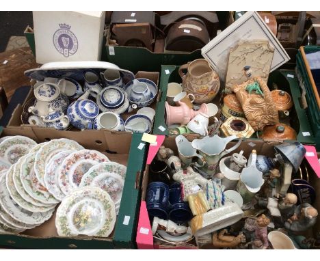 Four boxes of ceramics to include limited edition plates, blue &amp; white tea wares &amp; serving dishes lot includes servin
