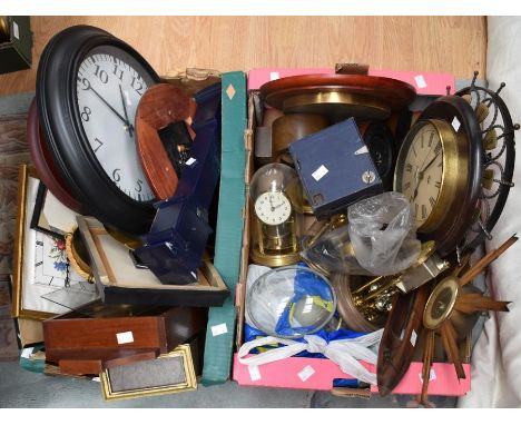 Collection of mid to late 20th century wall and mantel clocks and clock parts (two boxes)