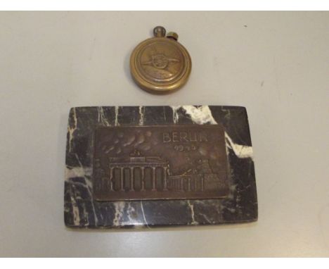 Trench art lighter together with plaquette Berlin 1945
