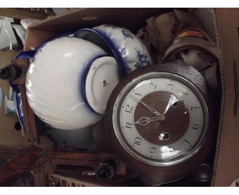 Box of ceramics to include a mantel clock 