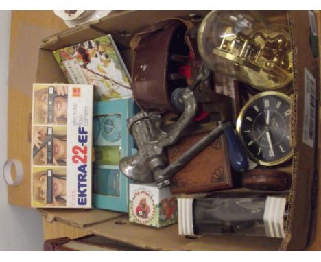 Box to include a vintage Kodak camera, binoculars and an anniversary clock 