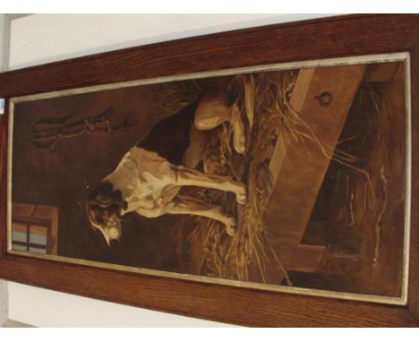 Victorian School, oil on canvas. Portrait of a foxhound in contemporary oak frame