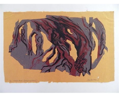 PERCY DRAKE BROOKSHAW (BRITISH, 1907 - 1993)  'Olive Trees' lino cut, signed in pencil bottom right dated '71' (1971) 25cm x 