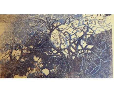 PERCY DRAKE BROOKSHAW (1907 - 1993)  'Olive Trees' lino print, 27cm x 32cm, together with another similar (2) Provenance: The