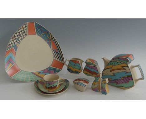 Dorothy Hafner for Rosenthal pottery - a 'Flash One' studio-line six place tea-set, comprising; teapot and cover, h.18.5cm, s