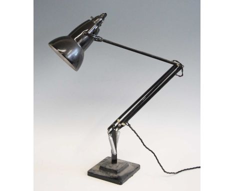 Herbert Terry - a black painted metal anglepoise lamp, model No.1227, of hinged and rotating form, with moveable shade, raise