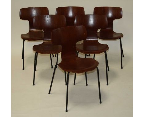 Arne Jacobsen (1902-1971) for Fritz Hansen - a set of six 'Model 3103' hammer chairs, originally designed 1955, of layered cu
