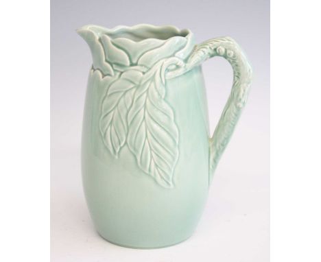 A 1930s Clarice Cliff 'My Garden' collection pottery water jug, in the green-jade colourway, with floral stylised moulded dec