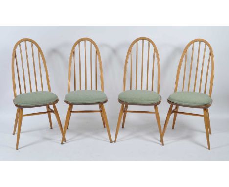 A set of four Ercol light elm stickback dining chairs, w.42.5cm