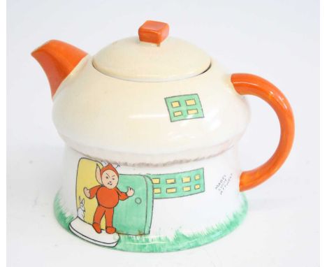 Mabel Lucie Attwell (1879-1964) for Shelley - a pottery teapot and cover, of squat mushroom form, printed backstamp and 'RD N
