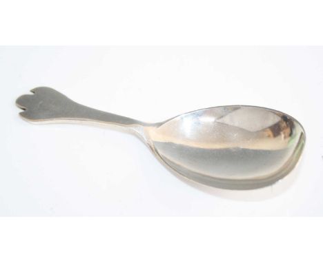 A 1970s silver caddy spoon, of plain form with pinched terminal, maker Richards &amp; Knight, London 1971, length 9.5cm 