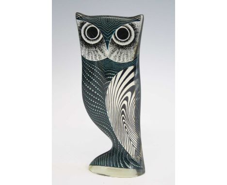 A contemporary Brazilian lucite stylised model of an owl, with cased decoration, printed label 'Made in Brazil' verso, h.26cm
