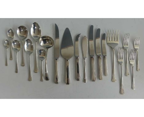 A contemporary silver canteen of cutlery by United Cutlers of Sheffield, comprising ten table forks, twelve dinner forks, six