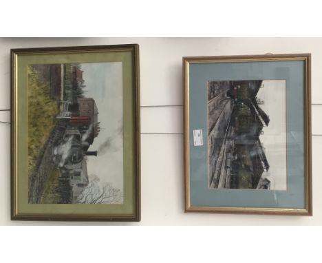 J M Cartwright (20th century): Two gouache studies of railway interest