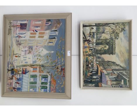 George Hann (1900-1979):Continental café scene, oil on canvas, signed; together with a print after the same hand (2)