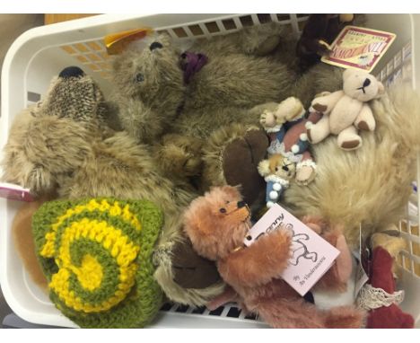 Two Steiff plush animals: a rabbit and fox; together with miniature bears and hand-made examples