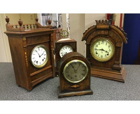 Four 19th century mantel clocks in wooden cases, to inc a Seth Thomas, New York example