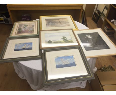 A quantity of pictures to include Limited Edition signed Steven Dews Yacht prints, Russell Flint print etc 