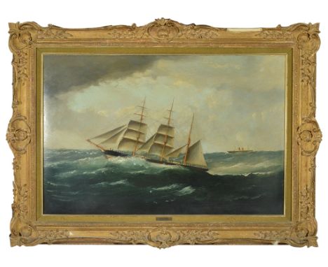 William Howard Yorke (British, 1847-1921):An iron barque, 'Oakhurst', on high seas, oil on canvas, stencil numbers verso, H 5