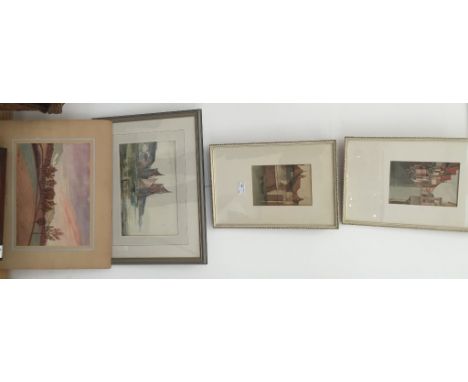 A quantity of pictures to inc a pair of watercolours by Webb-Jones, landscape by J R Penn and a harbour scene (4)