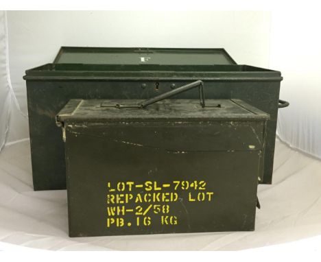 A 50 calibre ammo tin; together with a military ordnance box