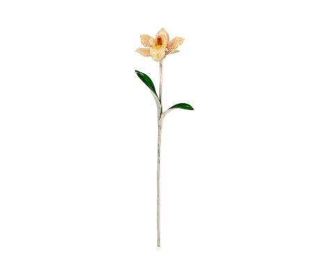 ITALIEN "Silberner Orchideenzweig" 20.Jh. 925er Silber, Orchideenzweig mit Emaille von den Silberschmieden von Saturno in Ita