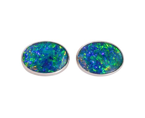 Manschettenknöpfe mit ovalen Opaltripletten 25x18 mm, mit schönem Farbspiel, WG 18K, 21,9 g, 1970-80er Jahre, guter Erhalt, H