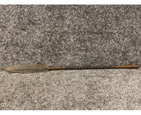 Vintage/antique west African tribal spear head 26.5” and with spiral decoration on the handle