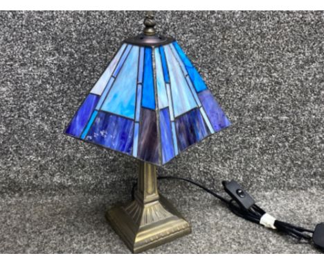 Contemporary table lamp with bronze effect base &amp; Tiffany style coloured glass shade
