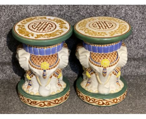 Pair of ceramic elephant based plant stands, Height 38cm