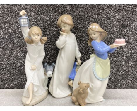 3x Nao by Lladro figurines - 2x girls with dogs &amp; 1 with doll