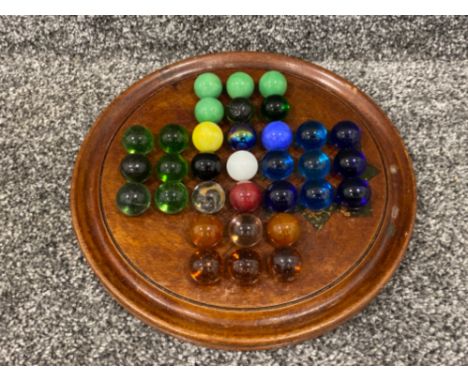 Vintage mahogany solitaire board 3/4” old marbles