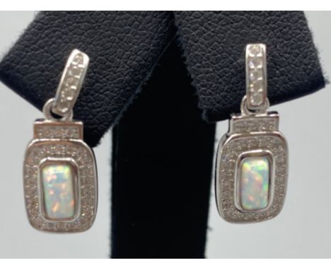 A silver and cz rectangular shaped art deco style stud earrings, 3g