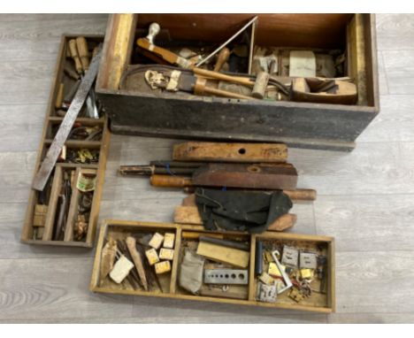 Large tool box containing a large quantity of vintage hand tools “multiple sections”