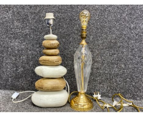 2x table lamps - including contemporary pebble lamp &amp; glass with brass effect base