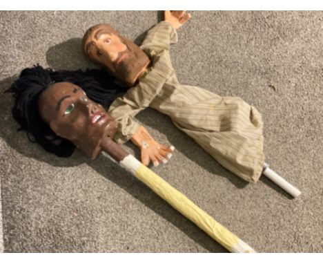 2 vintage hand made &amp; painted puppets