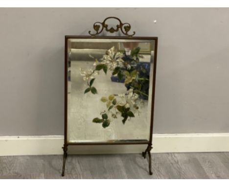 Vintage Brass framed floral pattern mirrored fire screen
