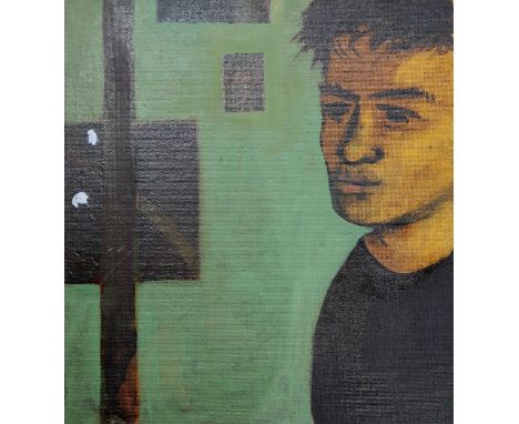 DONALD MACLEOD (SCOTTISH 1956-2018) PORTRAIT IN GREEN Oil on board, 48 x 44cm Condition Report:Available upon request
