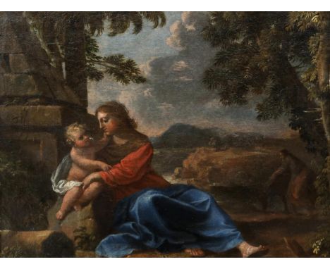 ITALIAN SCHOOL A capriccio landscape with mother and child, oil on canvas laid on panel, 29 x 39cm Condition Report:Available