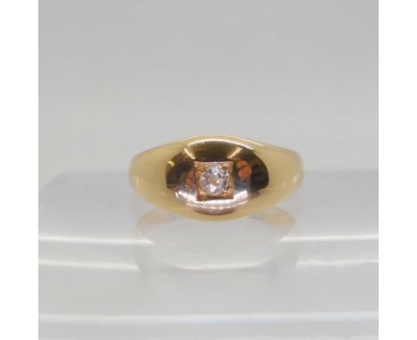 An 18ct gold dome ring set with an estimated approx 0.10ct old cut diamond, finger size N1/2, weight 5gms Condition Report:Av