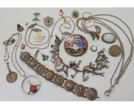 A single David Andersen white leaf earring, a single Norwegian enamel earring, a retro pendant, a partial Alexander Ritchie c