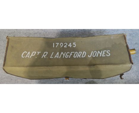 Mixed militaria, comprising a leather-reinforced canvas case marked "179245 Capt. R. Langford Jones" in paint to lid, brown l