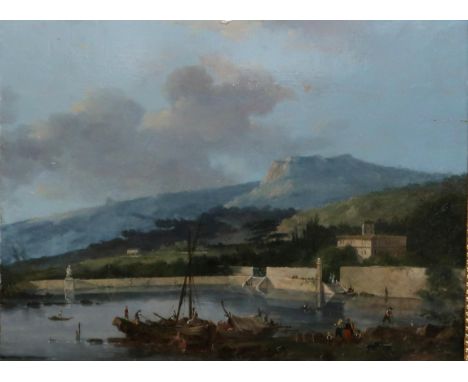 CONTINENTAL SCHOOL&nbsp;A busy Italianate harbour, oil on panel, 33 x 42cm Condition Report:Available upon request
